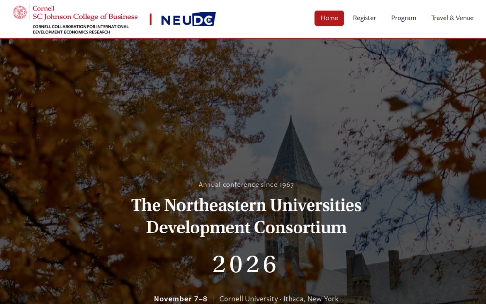 NEUDC 2026 conference site with Cornell's McGraw Tower in autumn